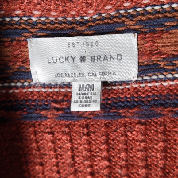 Lucky Brand Rust Aztec Southwest Boho Cardigan Sweater M - Picture 2 of 8